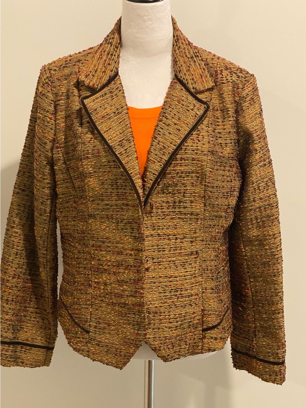 Vtg Bohemian Erin London Woman’s Textured Tweed Blazer Jacket - Mustard Brown